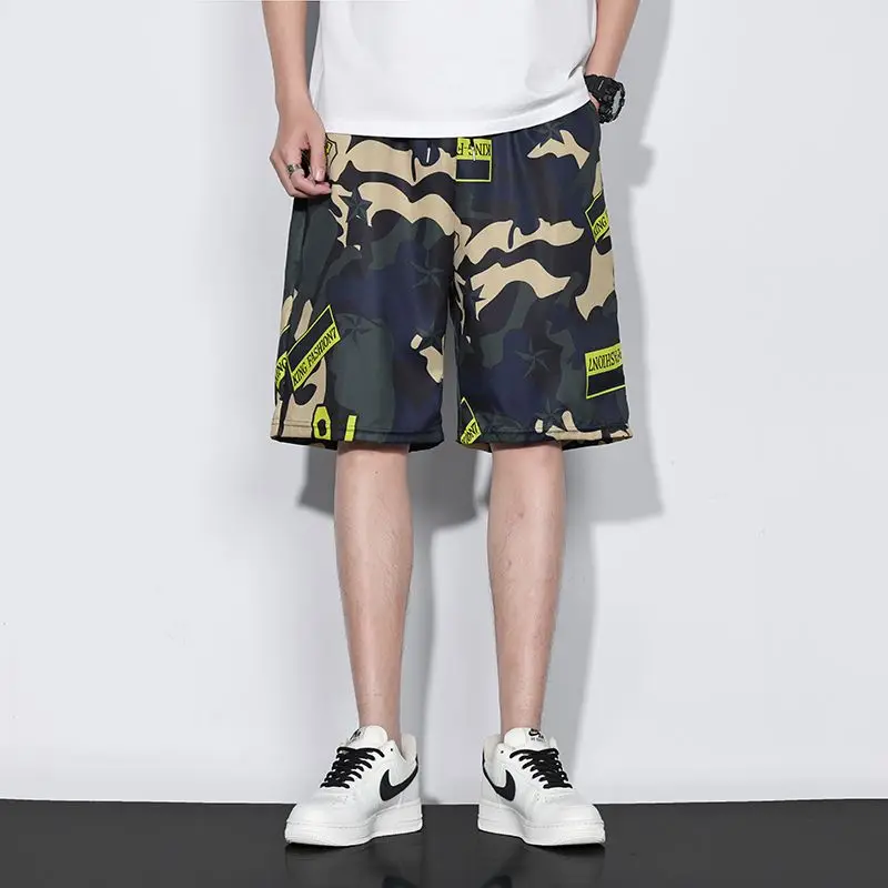 

Men's Summer Qui Dry Five-Quarter Spor Beach orts Casual Faionable Printed Straight Leg Polyester Leisure Pants