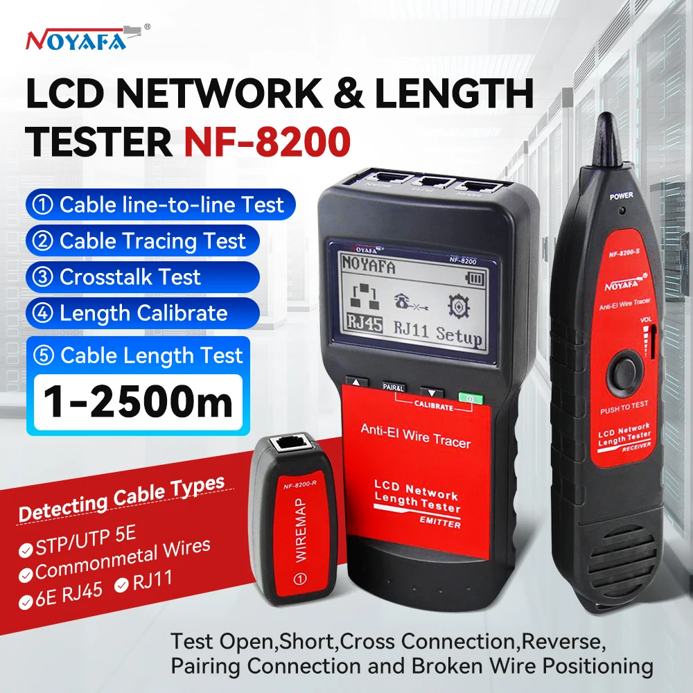 

NOYAFA NF-8200 Network Cable Tester Length Measurement Cable Continuity Tester Anti-Interference Wire Tracker with LCD Display