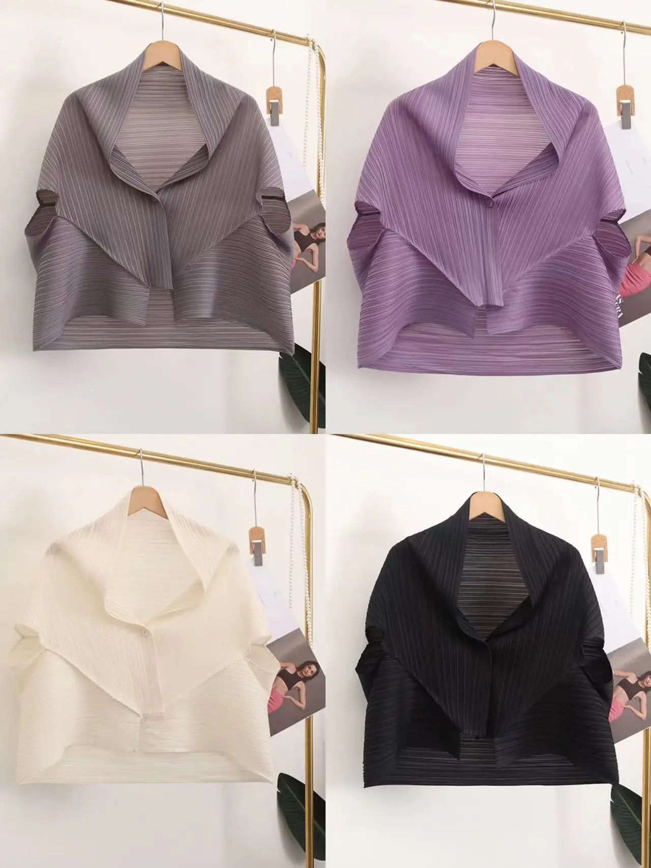 Miyaki Small Cardigan, Niche Design, Loose Top, Thin T-shirt with Sunscreen, Small Cape, Short Pleated Jacket, Summer
