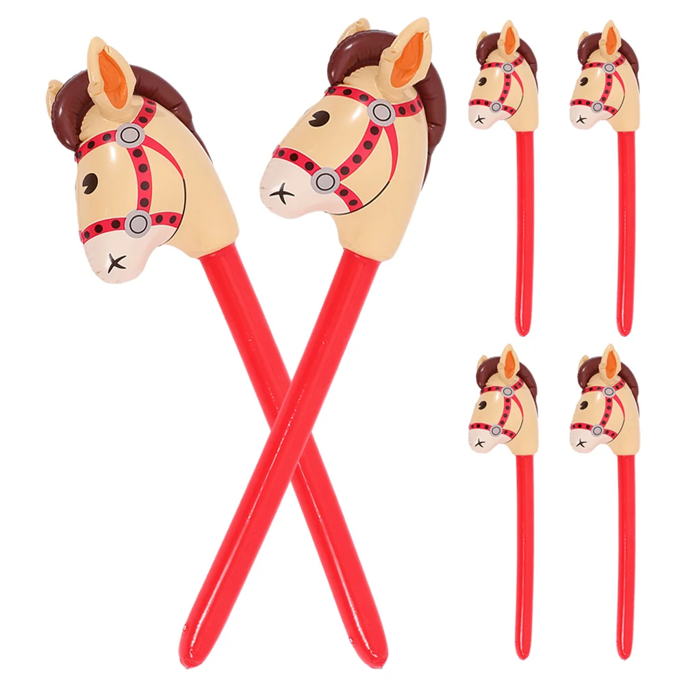 

6 Pcs Horse Head Stick Inflatable Sticks Balloons Toy Kids Horse's Party Cheering Favors