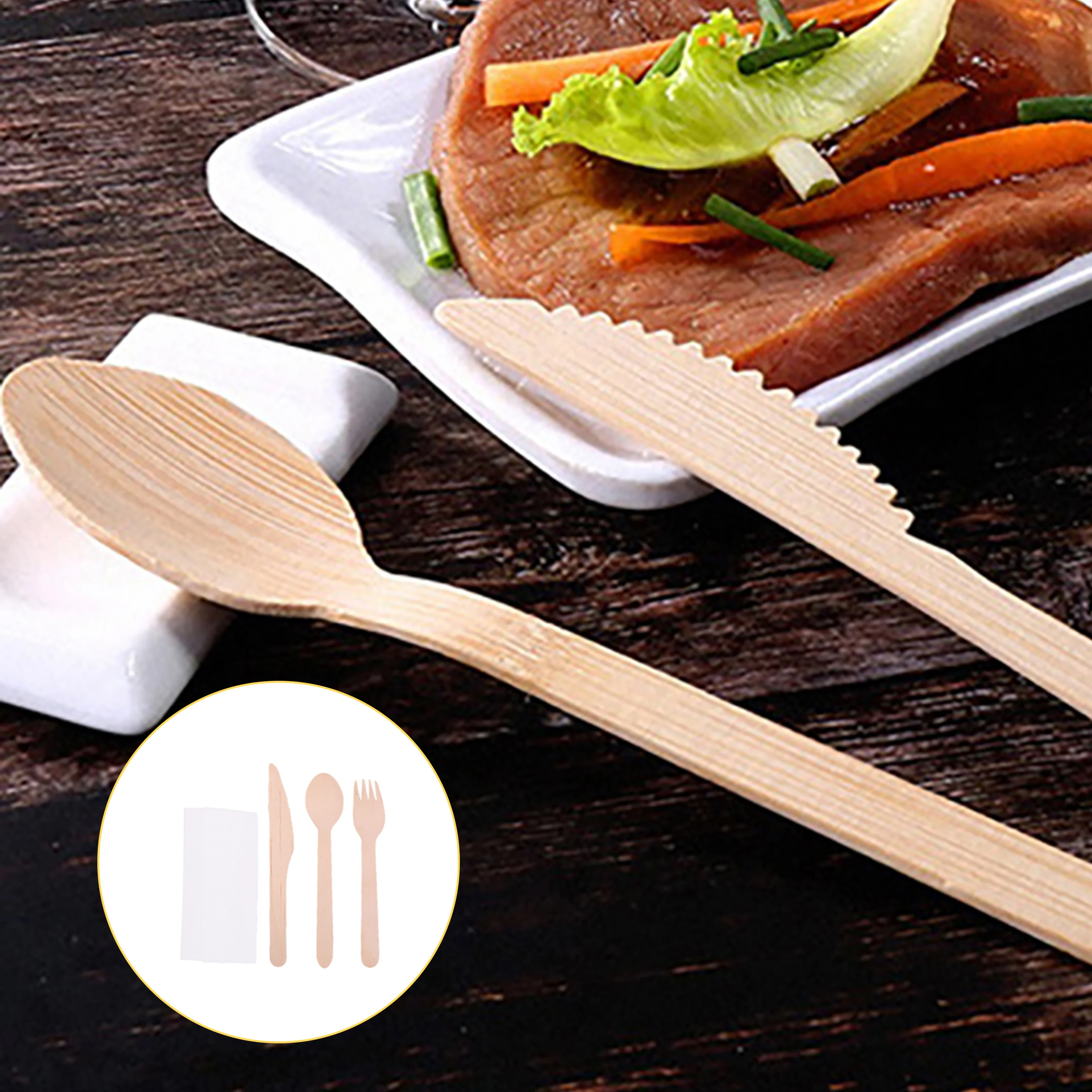 

50pcs Wooden Cutlery Set Disposable Biodegradable Tableware Eco friendly Party Dinnerware for Banquet