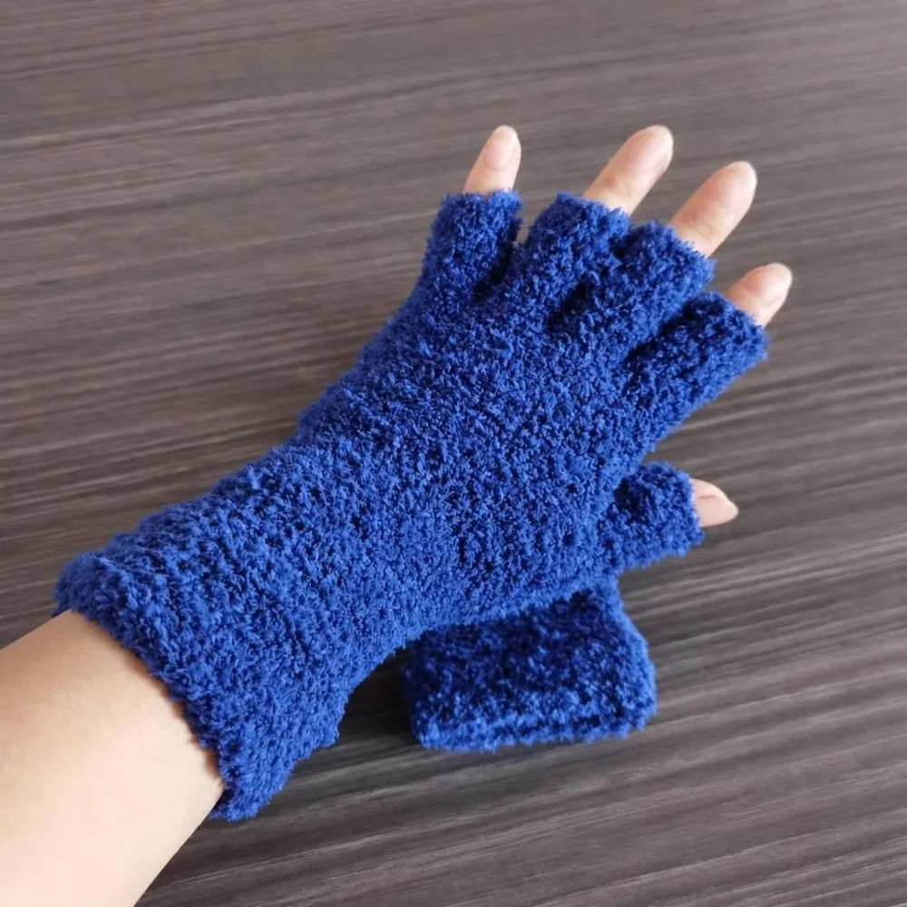 Cozy Solid Color Fingerless Gloves Coral Fleece Thicken Touchscreen Gloves Finger Openings Writing Gloves Winter