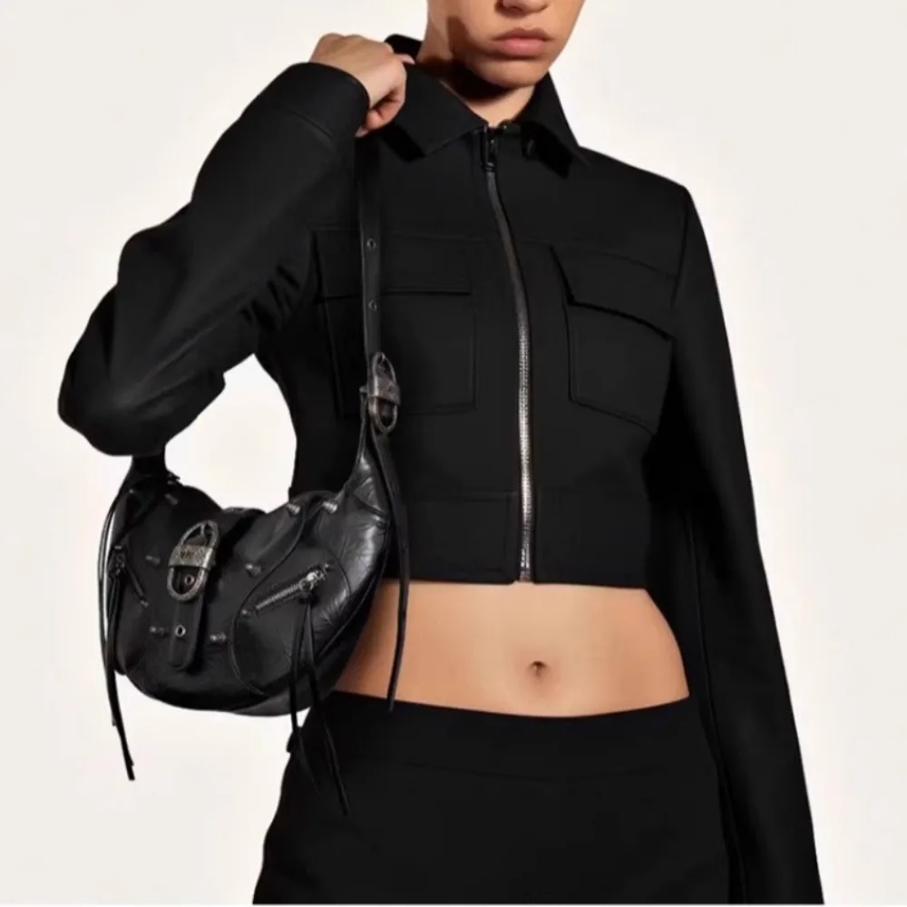 

JW PEI Croissant TESSA Large Capacity Motorcycle Shoulder Messenger Bag Women's Underarm Bag Artificial Wax Leather