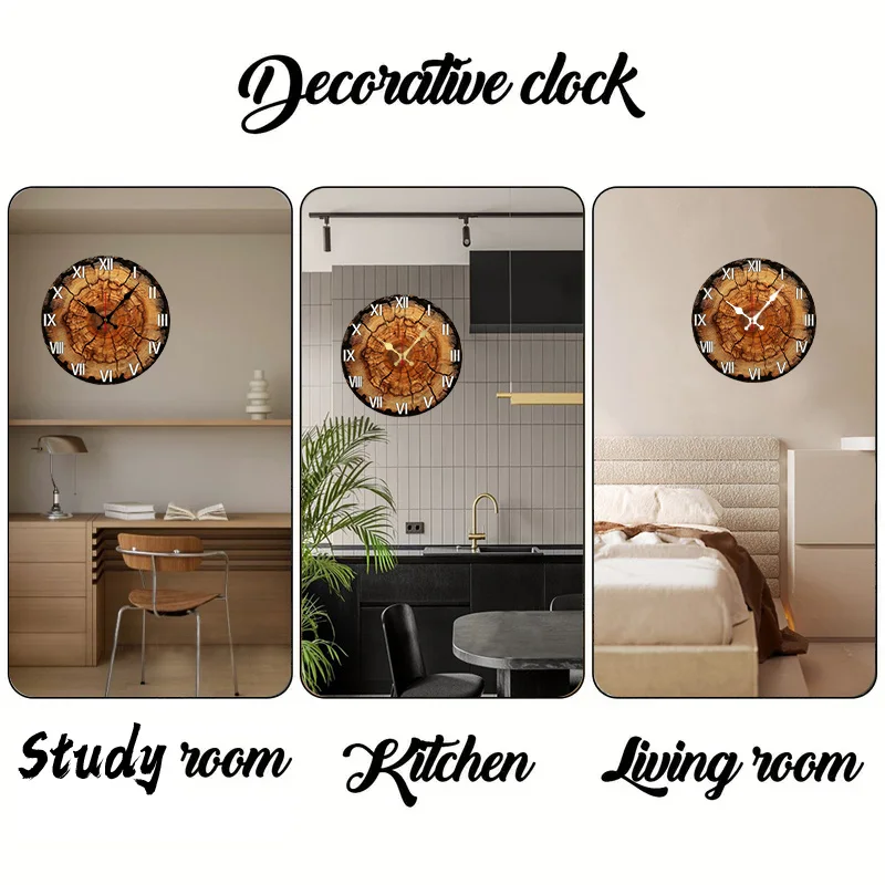 1pc relógio de parede diy-decoração moderna de fazenda com design de coto de árvore, movimento silencioso, para sala de estar, quarto, cozinha, escritório