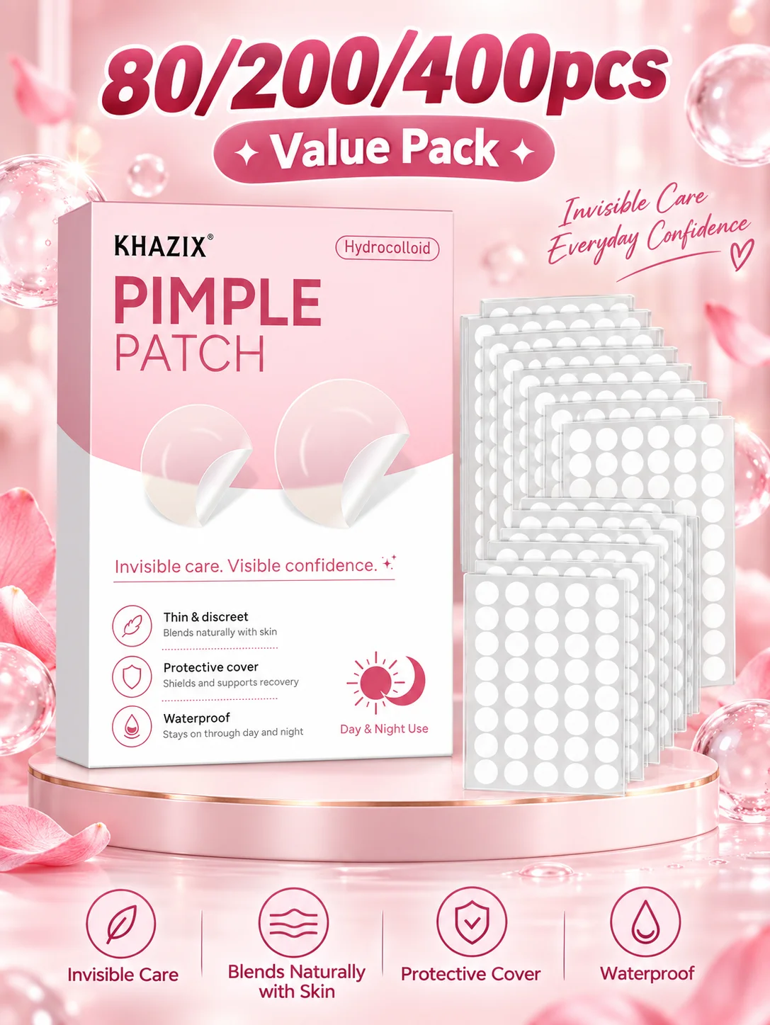 Acne patches, hydrogel acne concealer patches, daily facial care patches, blemish concealment