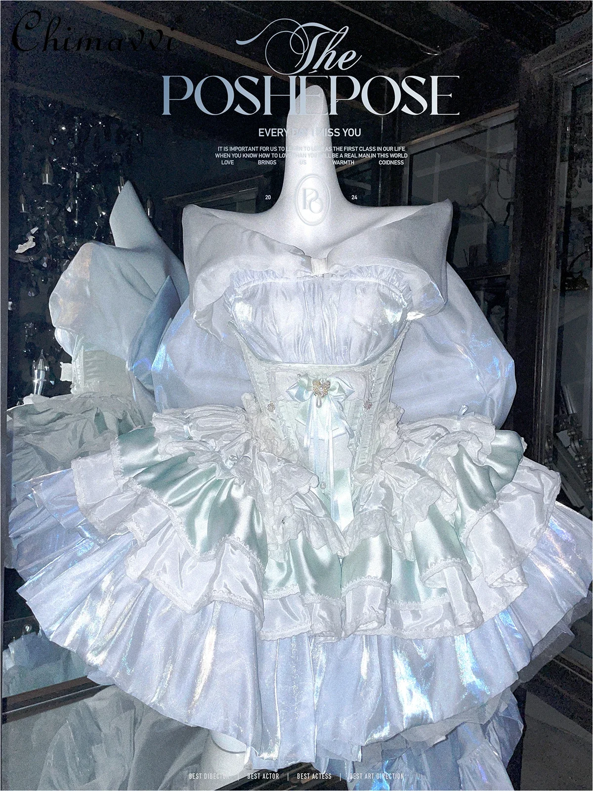 2026 Summer New Birthday Party Sweet Bow Tube Top Dress Waist Seal Outer Cover Blue Princess Ballet Dress Set