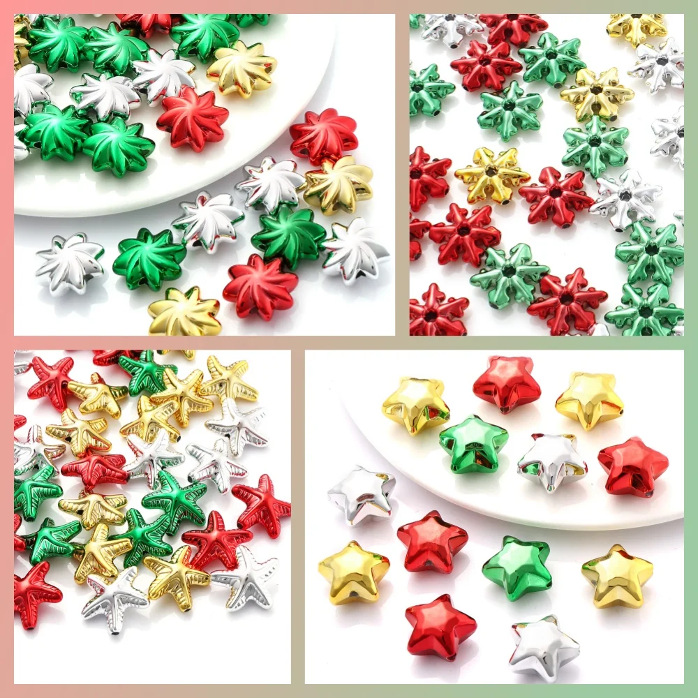 10/20pcs Xmas Mix UV Color Stars Snowflakes Whirlwind Starfish Beads For Making Christmas Earring Necklace Pendant Decor Gift