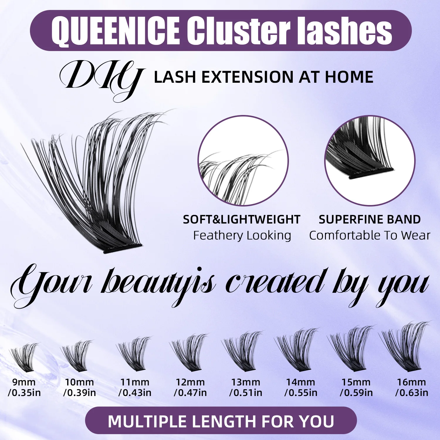 Queenice New DIY Eyelash Extension Kit 4 Styles D Curl Individual False Eyelashes with Bond & Seal Glue, Tweezers & Brush
