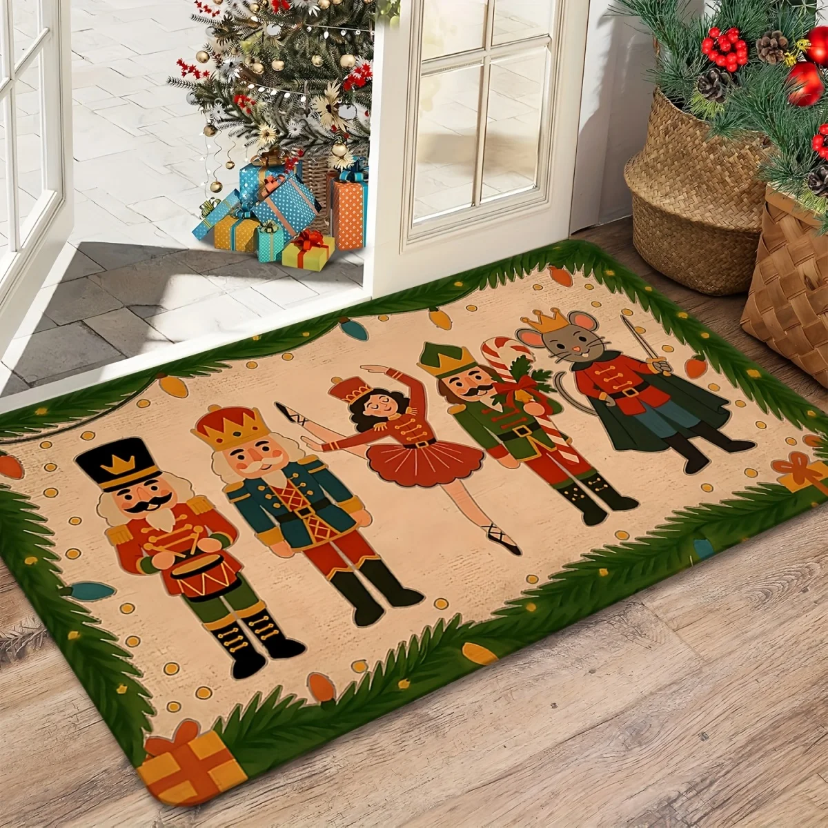 Christmas Nutcracker Figure Print Floor Mat Holiday Festive Theme Entrance Rug Home Interior Decor Door Mat