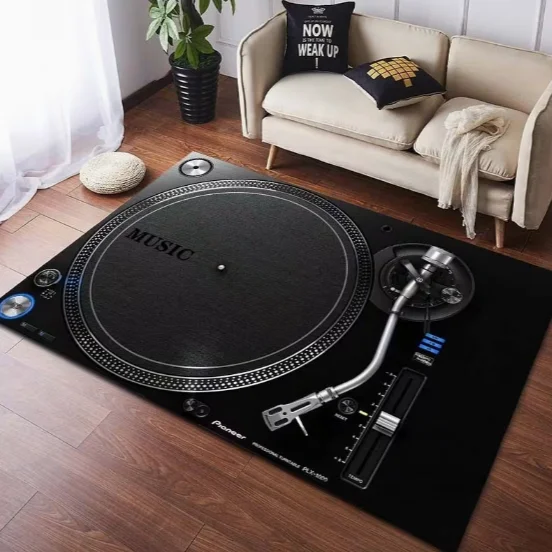 Black Vinyl Record Player Floor Mat Carpet Living Room Carpet Bedroom Carpet Decoration Indoor Carpet Door Mat Anti Slip Carpet