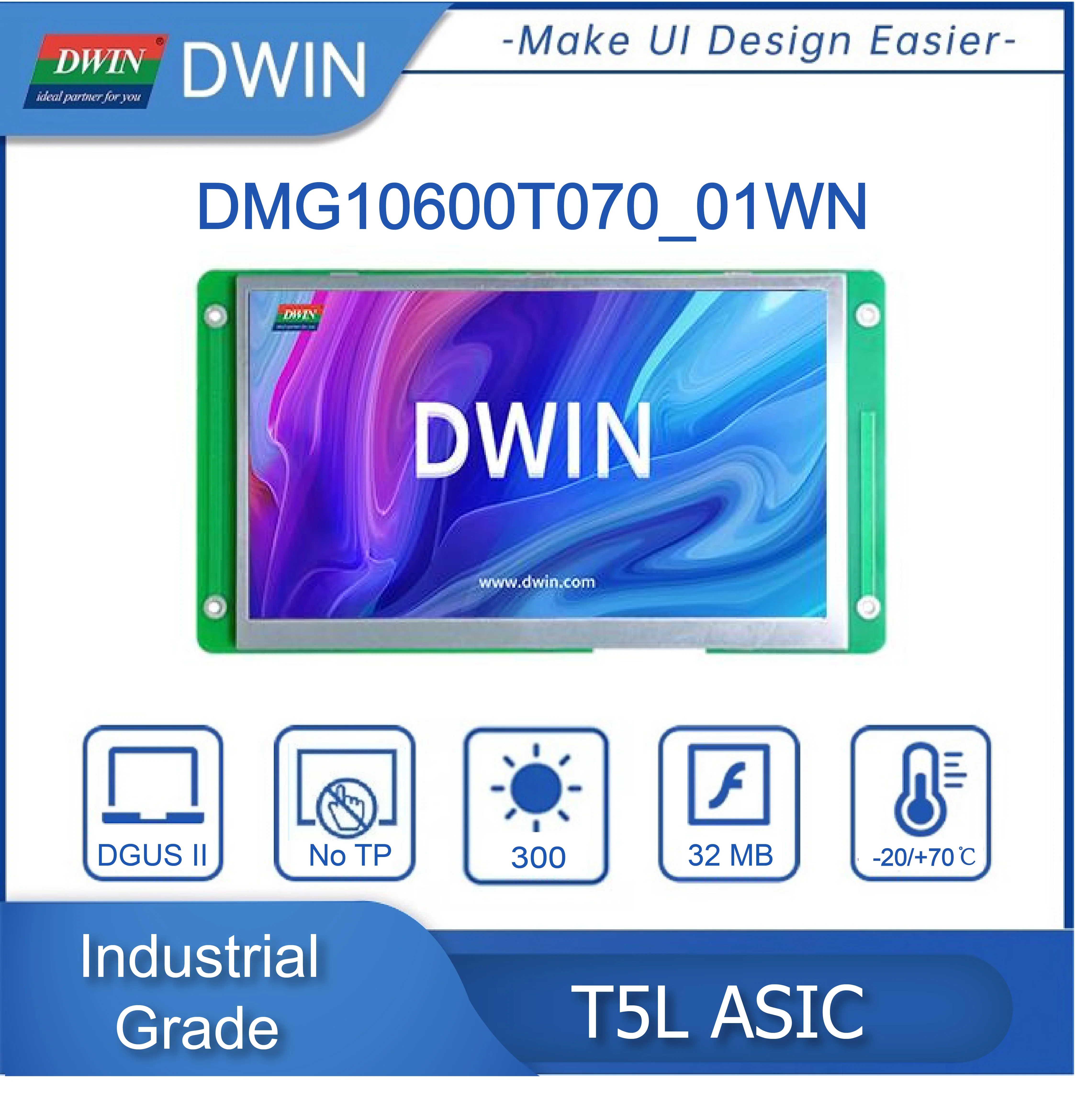 DWIN 아두이노 LCD 모듈, 7.0 인치, 1024*600 해상도, HMI ESP32 디스플레이, DMG10600T070_01W