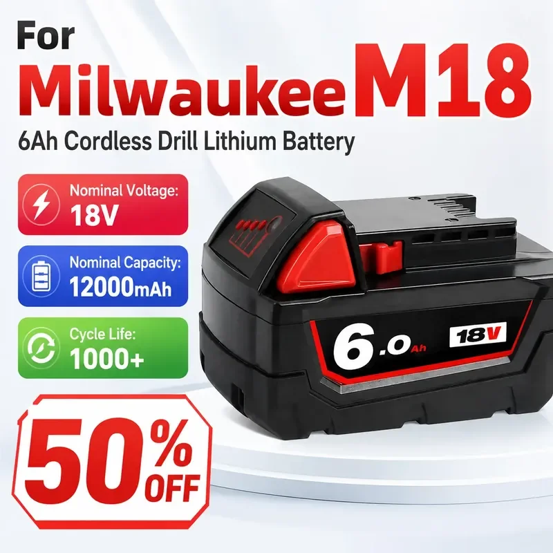 

For M18 Milwaukee 18V 6.0Ah Lithium Battery Cordless Hand Drill Batteries