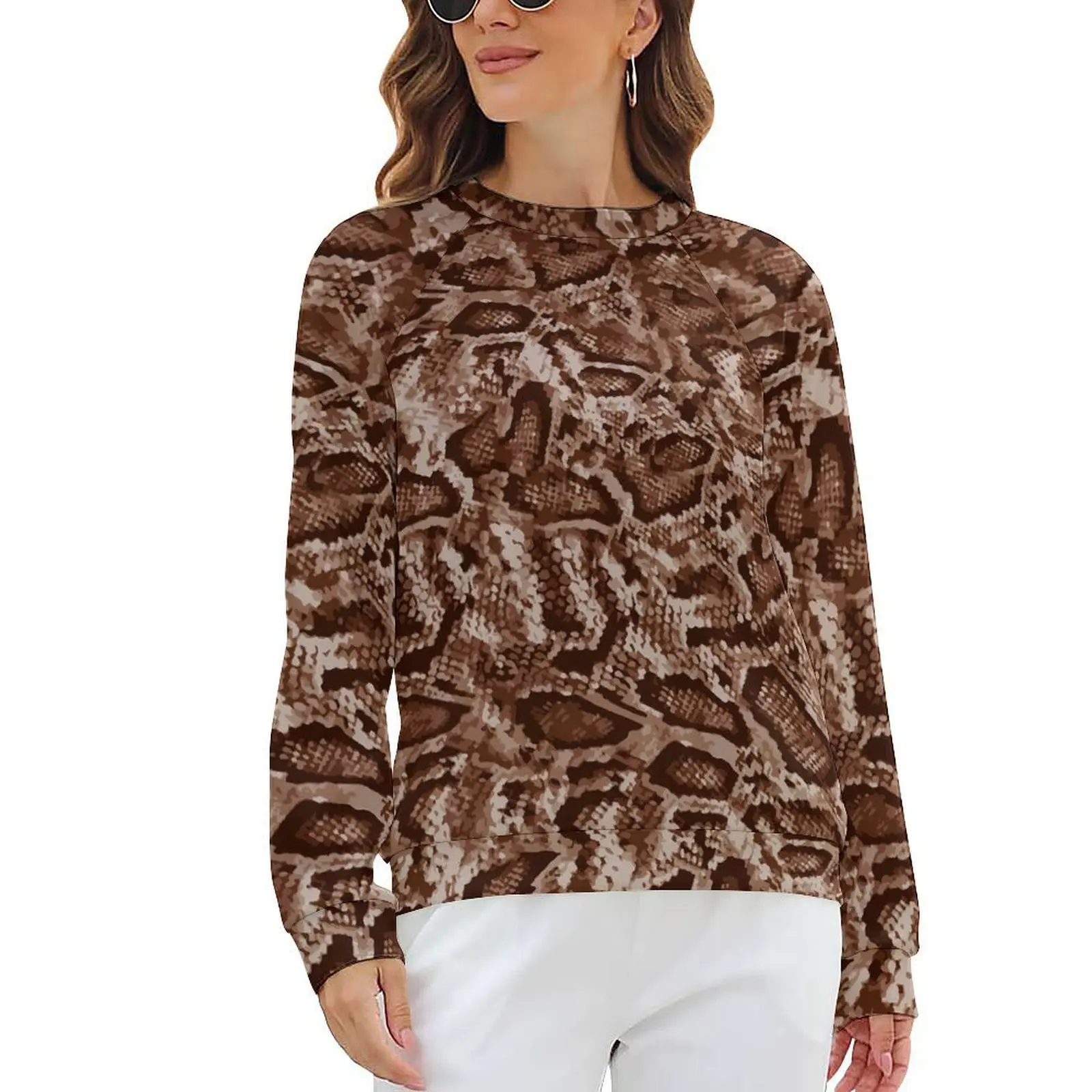 

Abstract Snakeskin Hoodies Brown Skin Print Harajuku Oversized Hoodie Female Long Sleeve Pretty Custom Casual Sweatshirts