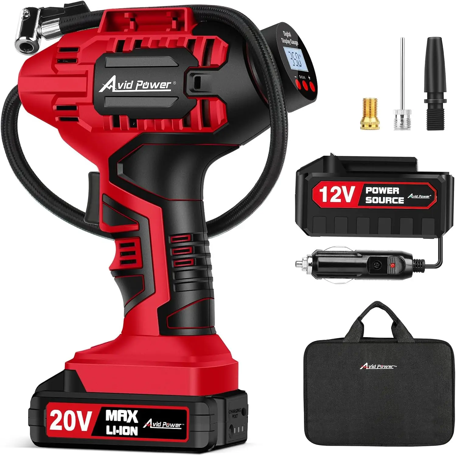 

Portable Cordless Tire Inflator with Digital Gauge, 20V Rechargeable Air Compressor for Cars