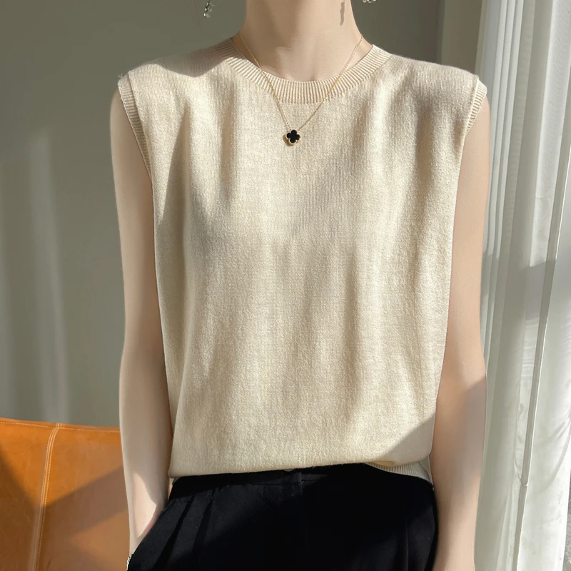 2024 New Cashmere Vest Women Pullover Sleeveless Cashmere Vest Sweater O-Neck Waistcoat