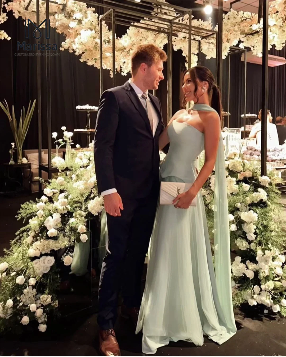 فستان سهرة نسائي من Marissa فساتين نسائية أنيقة على شكل حرف a من التل لحفلات الزفاف فساتين فاخرة مصنوعة حسب الطلب مكشوفة الكتف