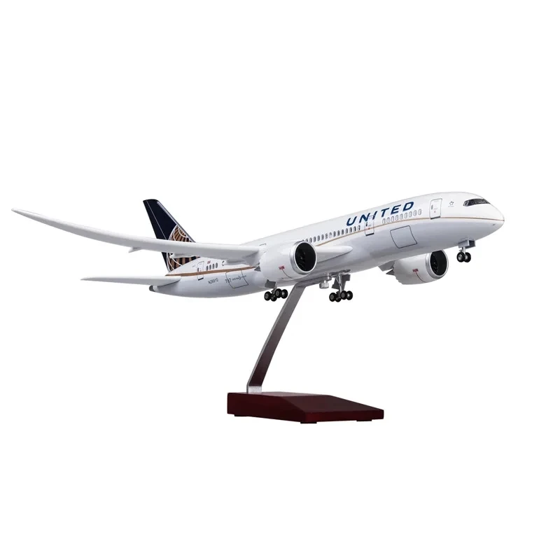 43CM United Airlines 787 B787 Resin 1:130 Scale Plane Toy with Landing Gear Wheels Light(Touch or Sound Control) Collection Gift