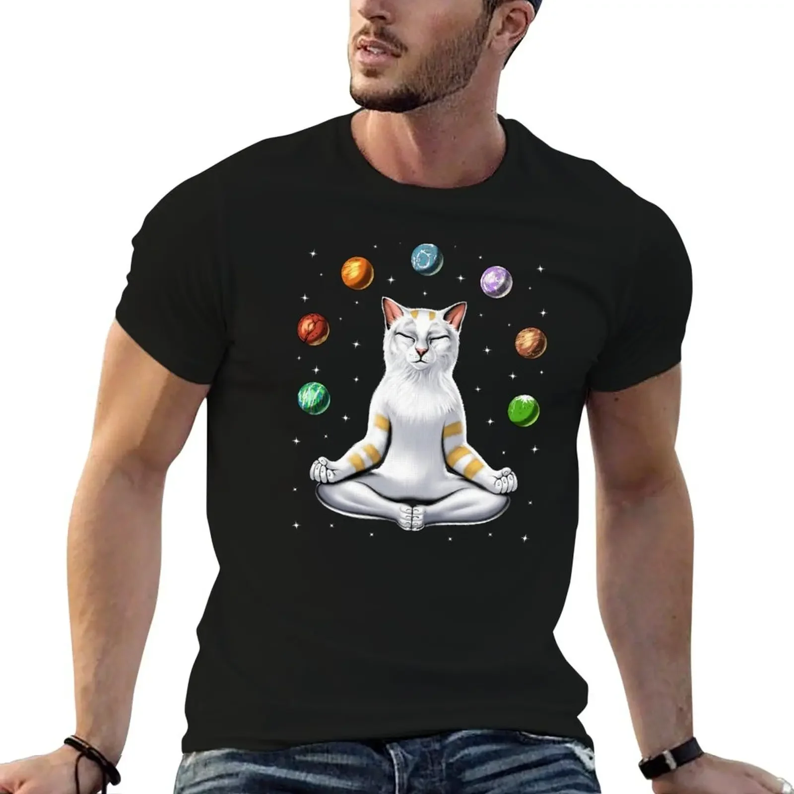 

Cat Meditation Yoga T-Shirt anime figures tops kawaii clothes blue archive mens t shirts