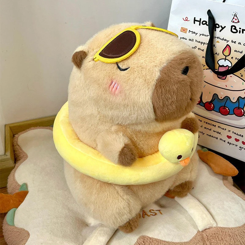 น่ารักจําลอง Beachwear Capybara เป็ดสีเหลืองแหวนว่ายน้ํา Capybara Plush ของเล่น Kawaii ตุ๊กตาสัตว์ตุ๊กตาของขวัญวันเกิด