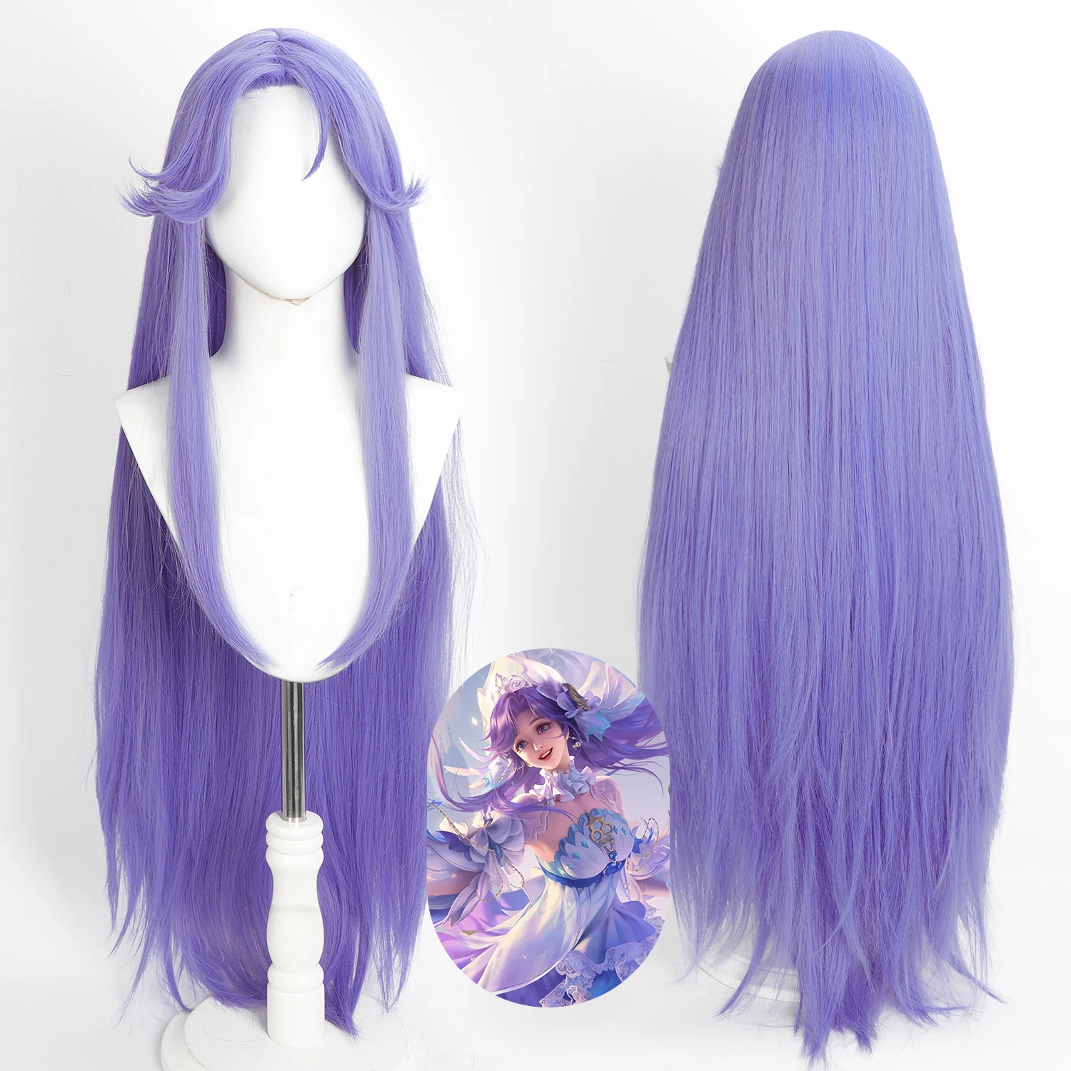 

Длинный парик лавандово-фиолетового цвета, термостойкий, синтетический, с имитацией кожи головы, для косплея и повседневной носки