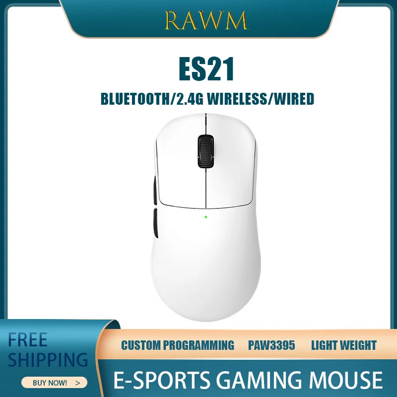 

Rawm ES21 Wireless Mouse Lightweight Office Gaming Mouse Three Mode Connection PAW3395 PAN1080 For Notebook PC Quick Response