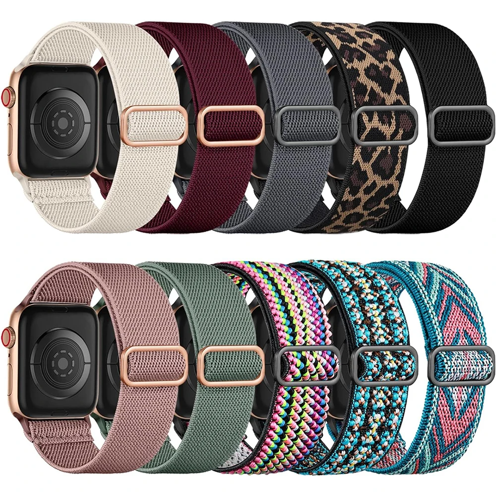 Nylon Strap for Apple Watch Band ultra 2 49mm 41mm 45mm 38/40/44mm Elastic Shiny Bohemian Bracelet iWatch Series 9/8/7 6 5 4 Se