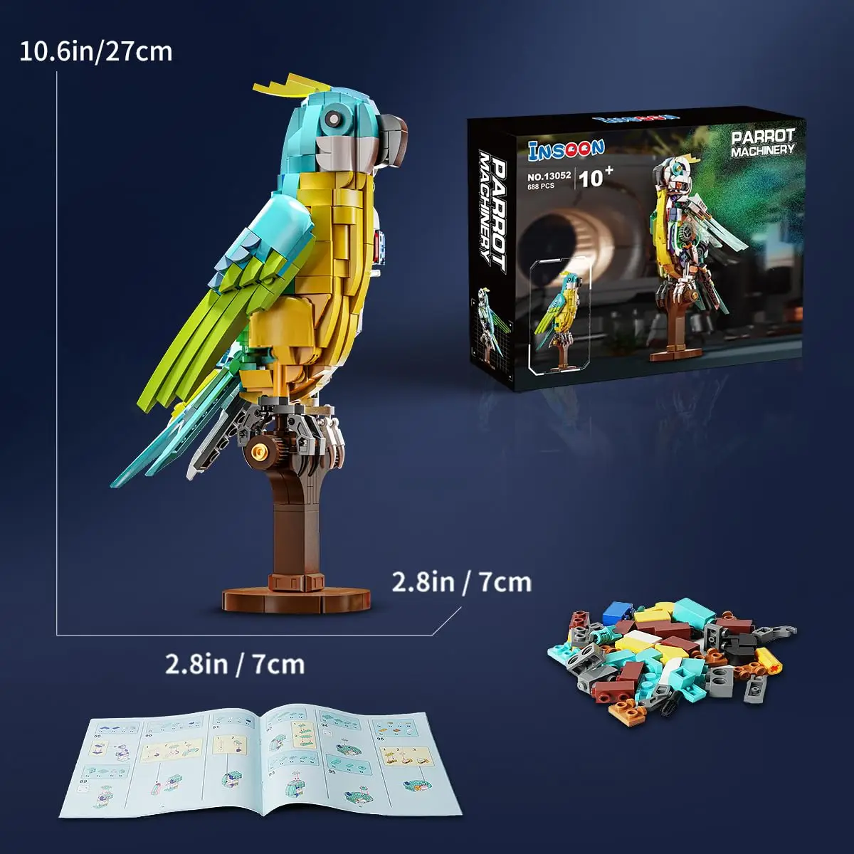 Parrot Building Set with Led-Mechanical Birds BlockToy Collectible Animal Display Model Home Office Decor for Adults Kids10+