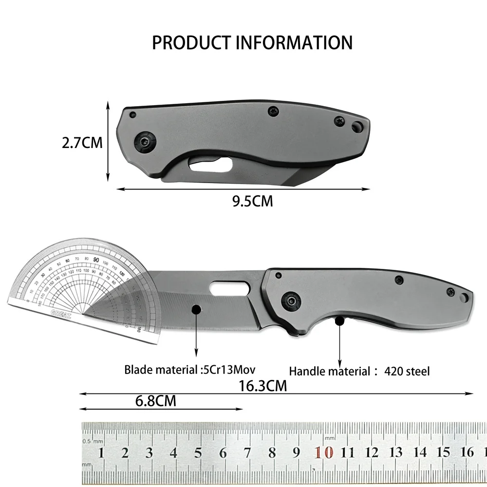 Pocket Knife DA103 Folding Knife 5Cr13Mov Blade Grey 420 Handle Camping Hunting Tactical Knife Survival Self Defense Tool Gifts