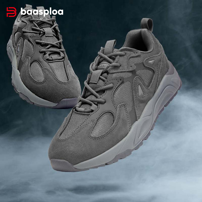  Baasploa Men Casual Sneakers New Fashion Walking Shoes Mesh Breathable Male Sneakers Comfort Sport Shoes Lace-Up Non-Slip 