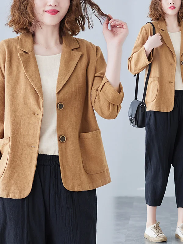 

Retro Art Casual Suit ort Jaet Women's Spring Autumn plus Size Long Sve Pure Color Slimming Small Western Clothes