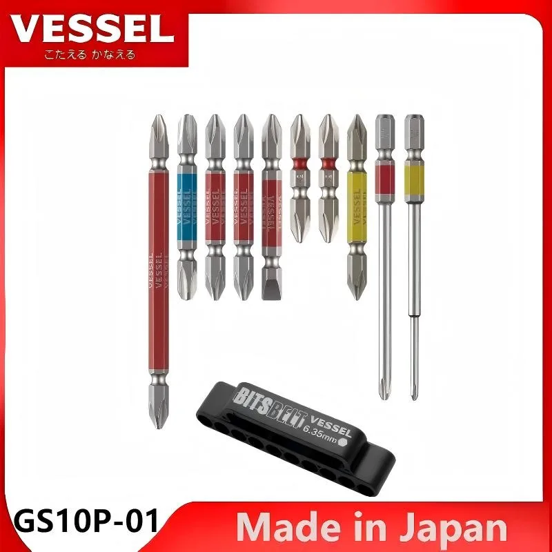 

VESSEL GS10P-01 Набор отверток из 10 предметов — сделано в Японии, комбинация Phillips PH1/2/3 и шлицевая SL6,0 мм