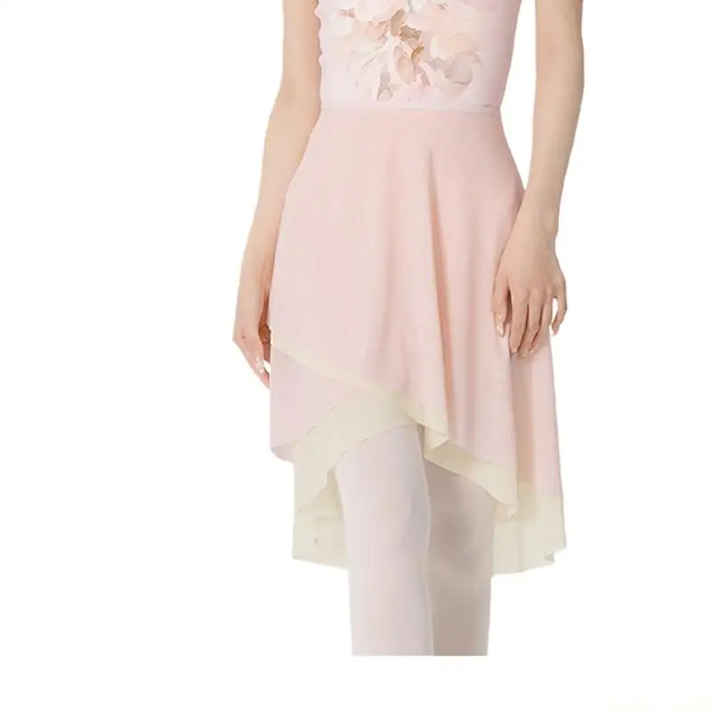 U2JB Double Layer Contrast Ballet Skirt Adjustable Waist Tie Soft Nylon Breathable For Dance Performances
