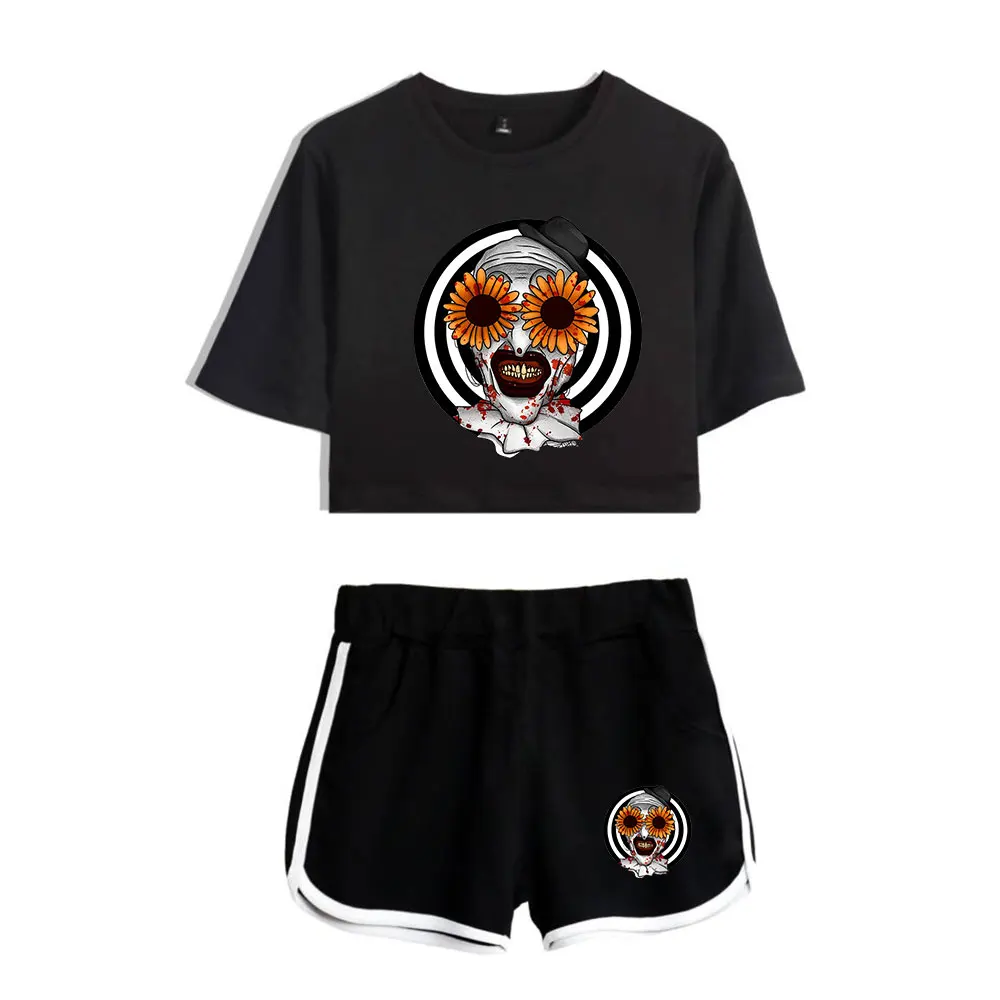 Terrifier Art the Clown Vintage 90s logo Merch Tops Two Piece Set Shorts+Lovely TShirt Streetwear