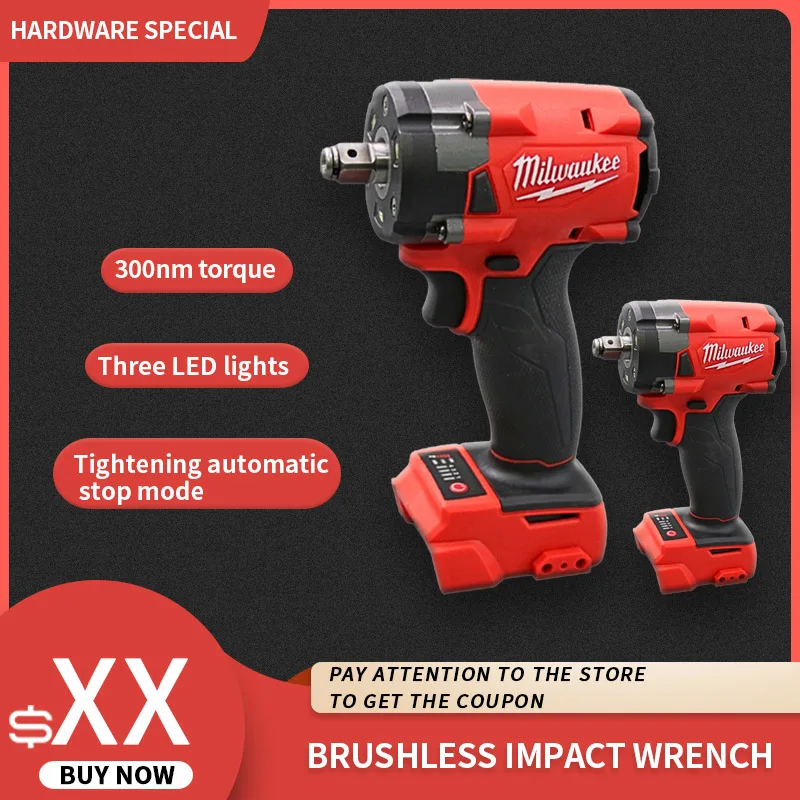 Imagem -03 - Milwaukee Brushless Handware Chave de Impacto Especial 300n. m Torque Alta Velocidade Operação Rotativa Nova Qualidade Atualizar Ferramentas Elétricas