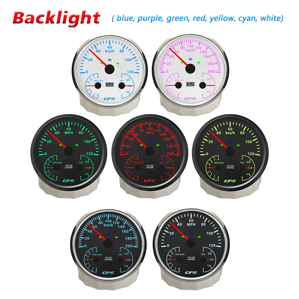

Спидометр GPS Rhaxel 110 мм 3-в-1 (120-200 км/ч, 0-120 мили/ч) с тахометром до 8000 об/мин, индикатором уровня топлива и 7-цветной подсветкой, 12В