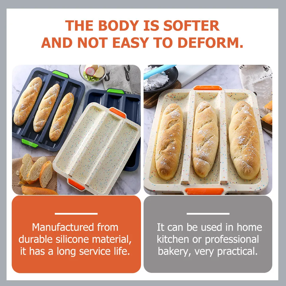 3-Slot French Bread Pan Silicone Baking Mold for Homemade Hot Dogs Whole Professional Bakery Kitchen Use Food Grade