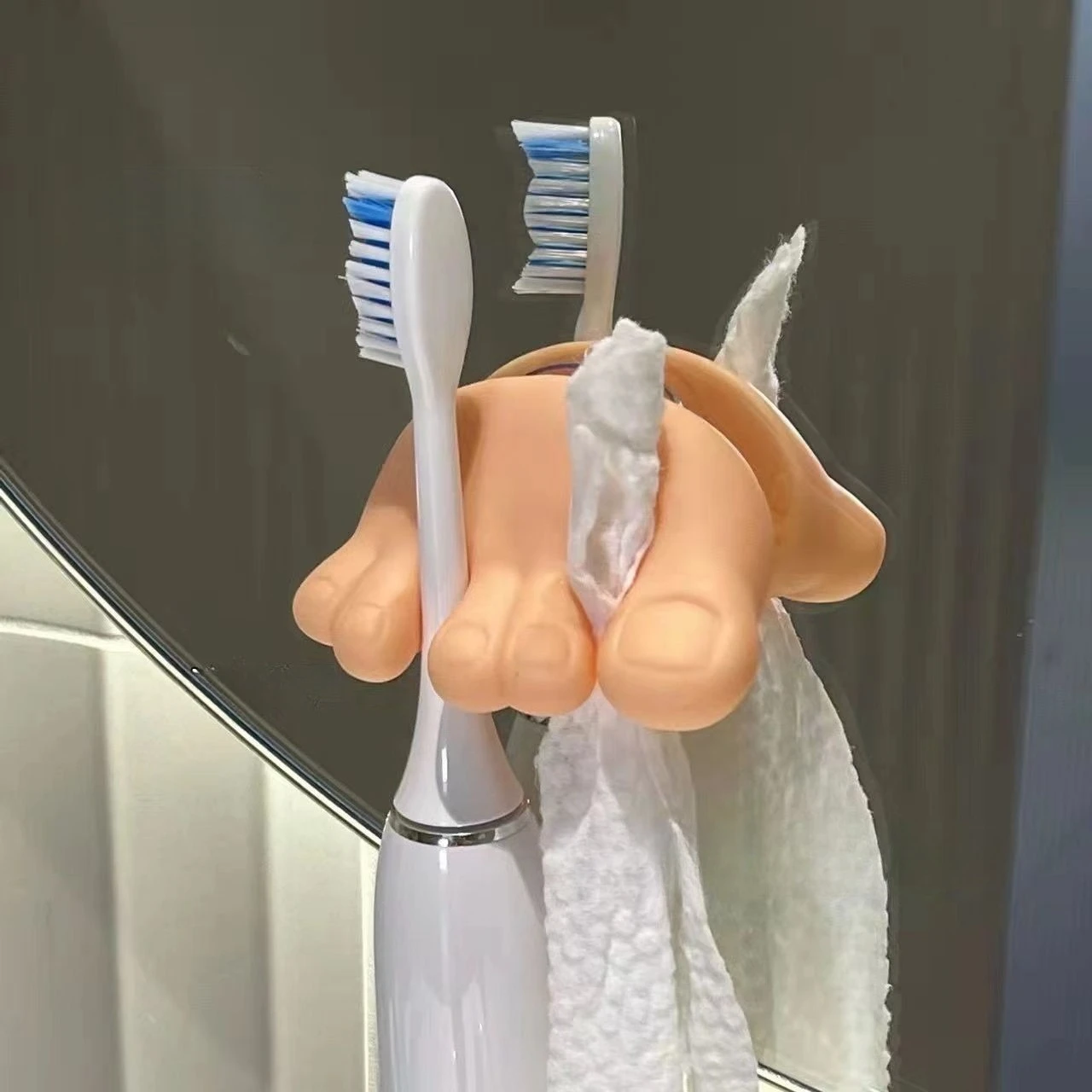 Finger-Saugnapf-Zahnbürstenhalter, lustiger Zahnbürstenhalter, Kabel-Organizer, kleine Füße, Badezimmer-Dekoration, kleiner Clip