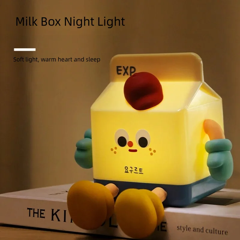 

Cartoon milk carton night light USB rechargeable cute pat silicone light home 3-speed dimming timer with sleep light