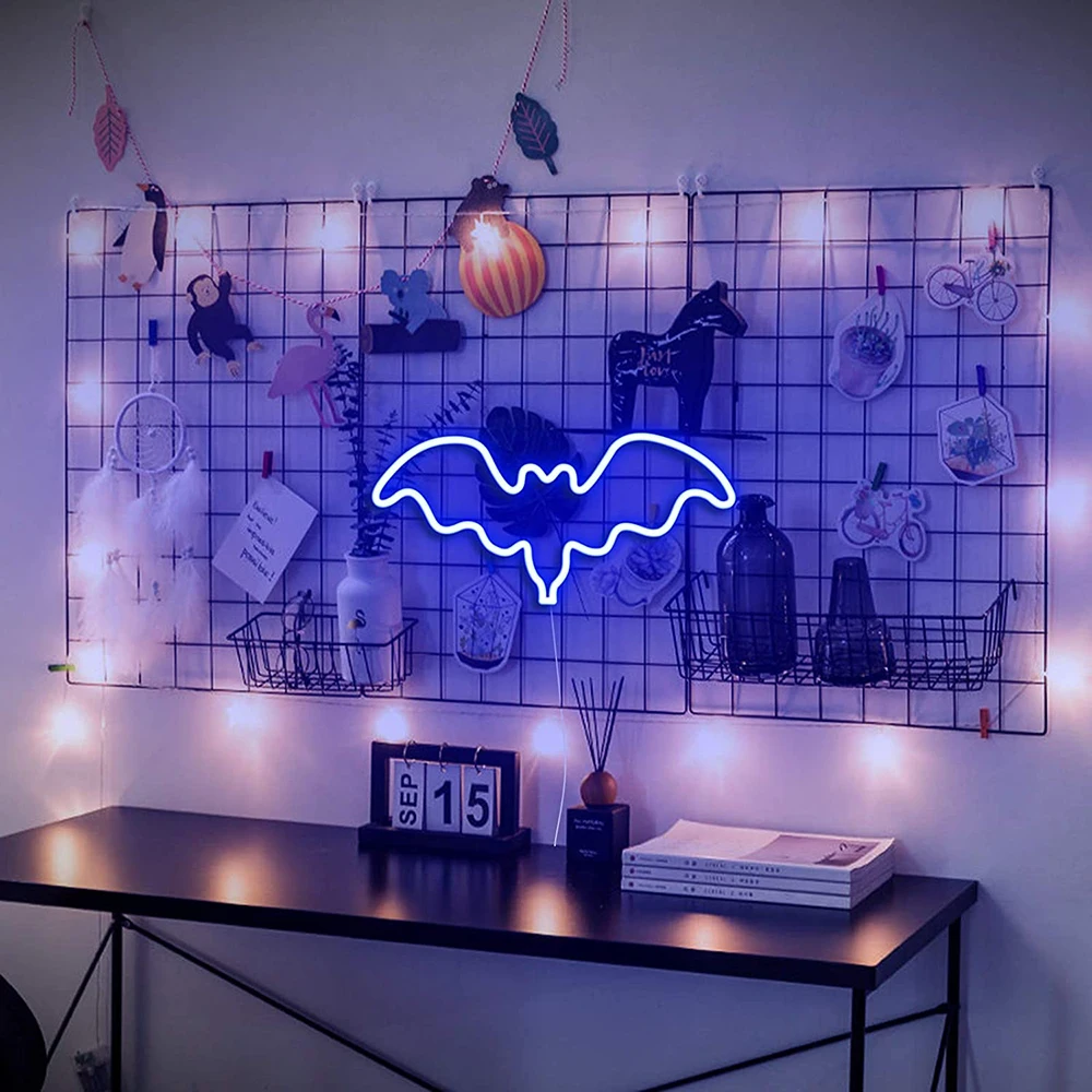 Bat Neon Sign LED Night Lights USB Battery Powered Halloween Wall Decoration Indoor Neon Wall Hanging Lamp For Home Bar Party