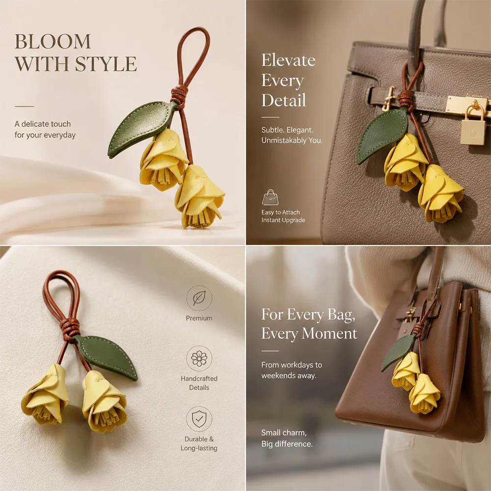 Fashion PU Leather Tulip Bag Charm, Personalized Creativity Bag Pendant, Minimalist Ornament  Cute Flower Bag Charm