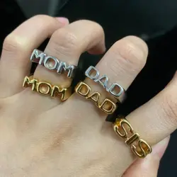 MOM SIS DAD Letters Rings for Women Men Love Gold Color High Quality Polish Fashion Jewelry Family Xmas Gift