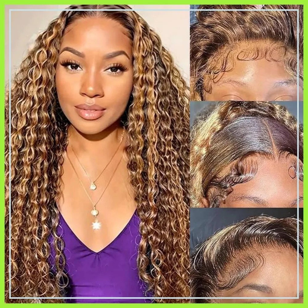 

20 Inch Highlight Ombre Lace Front Wig Human Hair 13x6 HD Deep Wave Lace Frontal Wigs Glueless