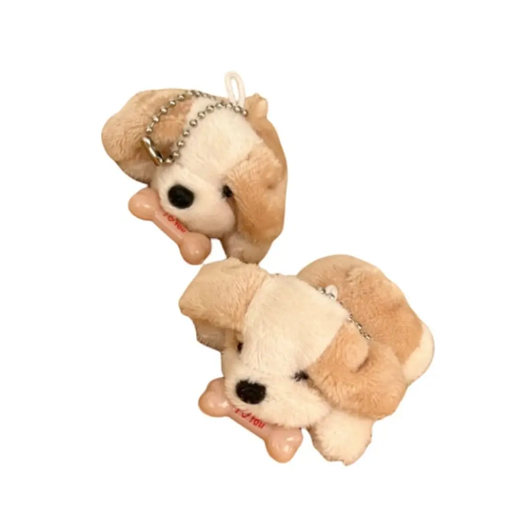 Car Bag Key Ring Stuffed Animal Plush Bone Puppy Dog Doll Cartoon Cute Plush Puppy Keychain Funny Kawaii Car Pendant Girls