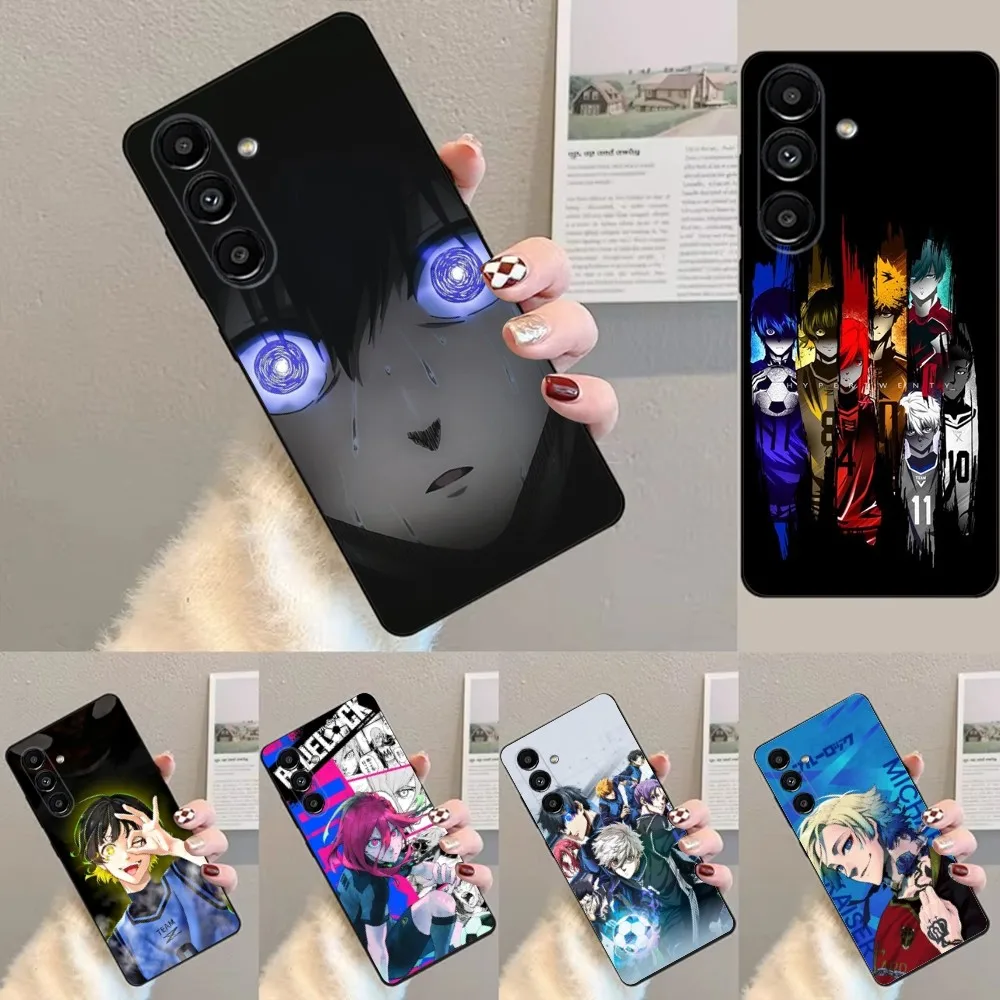 Anime Blue L-Lock Phone Case For Samsung S24,23,22,30,21,10,9,Ultra,Plus,Lite,FE,Soft Silicone Black Cover