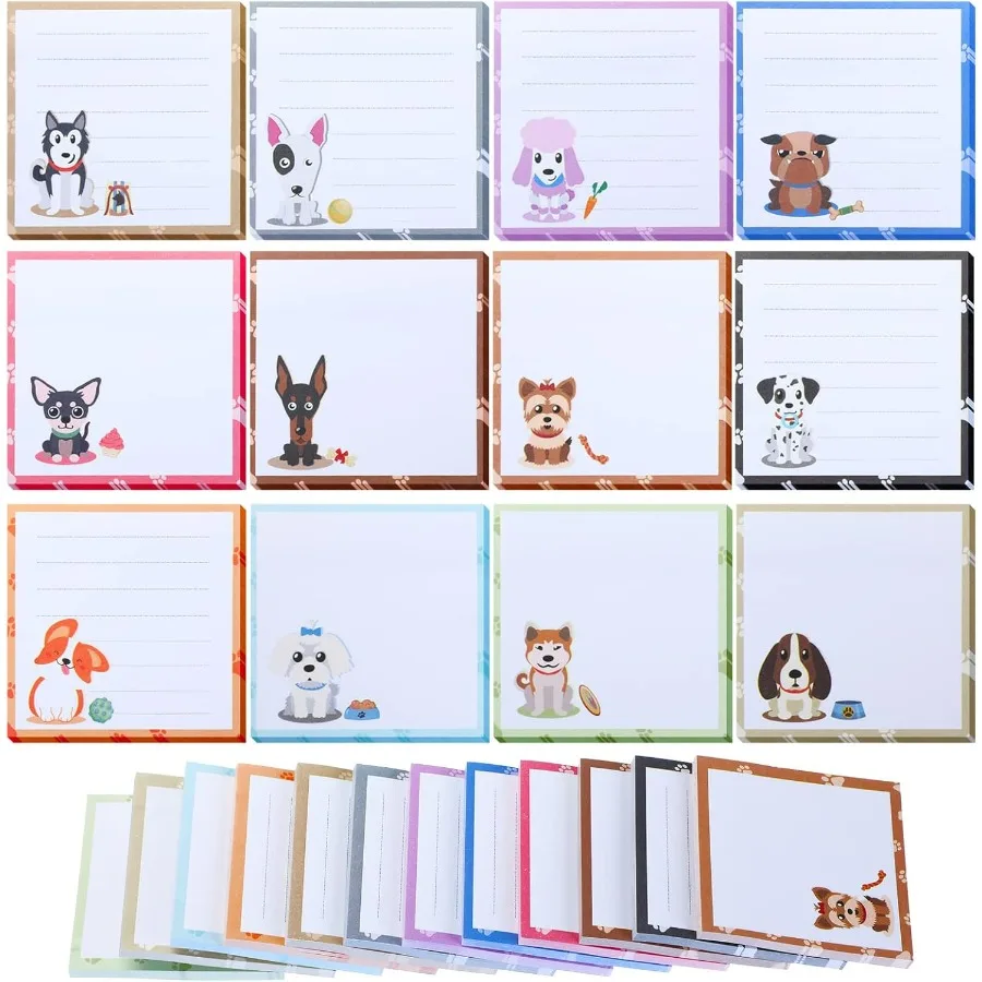 12팩 강아지 스티커 메모지 대량 소형 할 일 목록 재미있는 귀여운 동물 노트 패드 사무실 학교 선물용 600매 포함