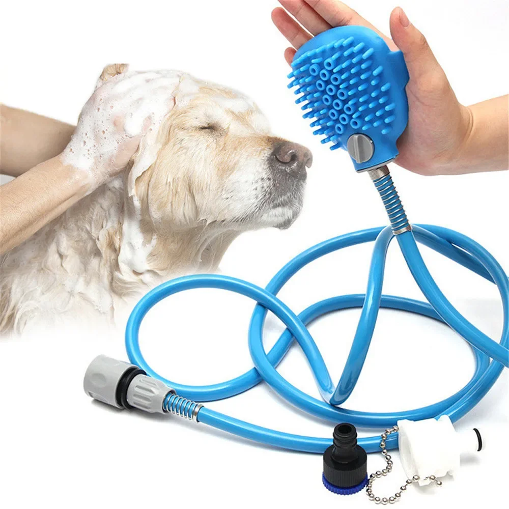 2 In1 Dog Bath Brush-Sprayer and Scrubber Massage Silicone Shower Pet Grooming Dog Wash with Hose and Shower Attachment