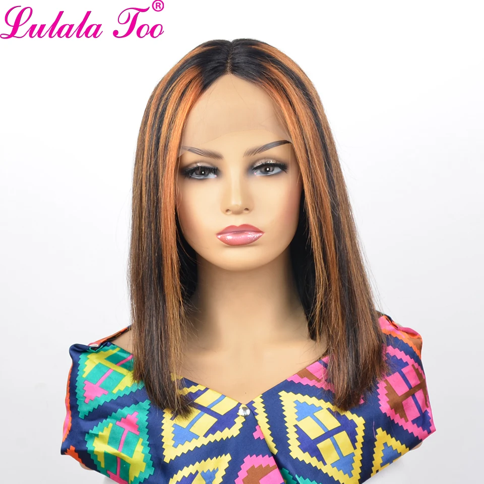 T1B/#4 Ombre Highlight Color 13x4x1T Part Lace Front Short Bob Wig Pixie Cut Wigs Brazilian Straight Human Hair Wigs