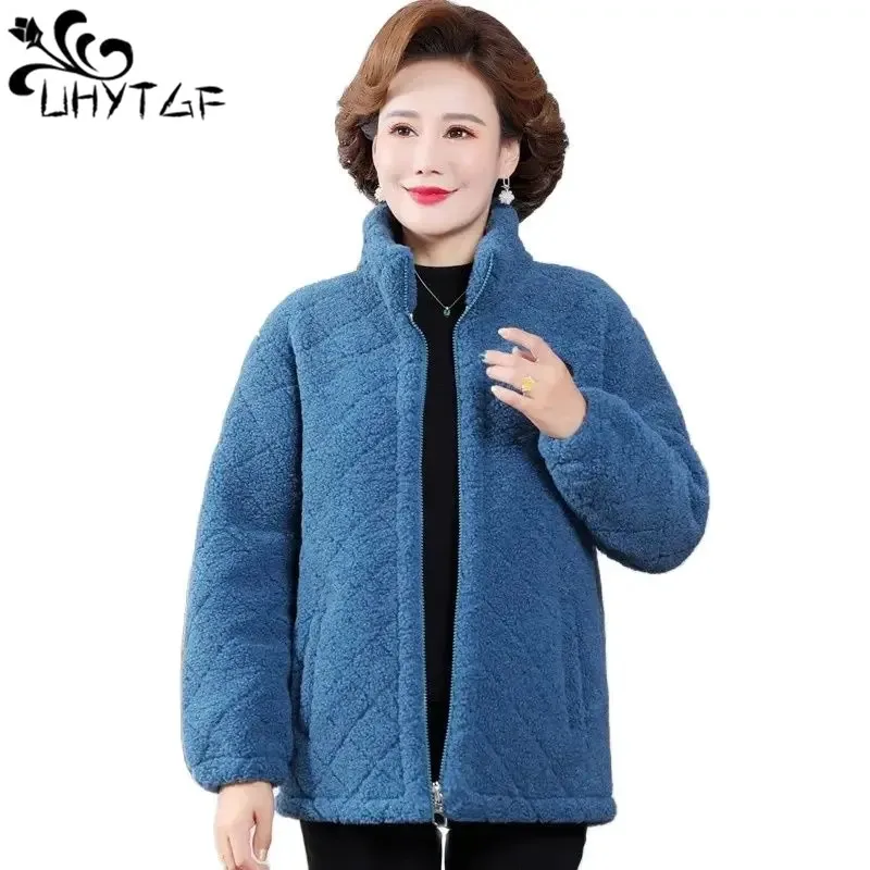 

Lamb Wool Coat Women's Middle-Aged MoM Autumn Winter Plush Cotton Hoodie Jacket Female Warm Large Size Polar Fleece Outewear 554