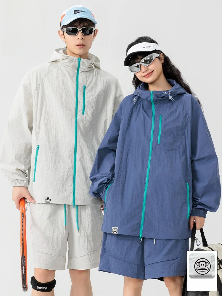 

Куртка Paul Frank для пар из ледяного шелка с быстрым высыханием, свободного кроя, с защитой от солнца UPF00, молодежная, трендовая, с декоративной молнией, длинный рукав