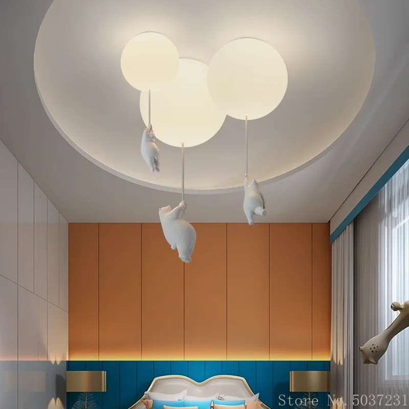 Modern Simple Led Ceiling Lights Children's Room Bear Lamp Cartoon Bear Ceiling Lamp Boy and Girl Room Bedroom Balloon Lamp